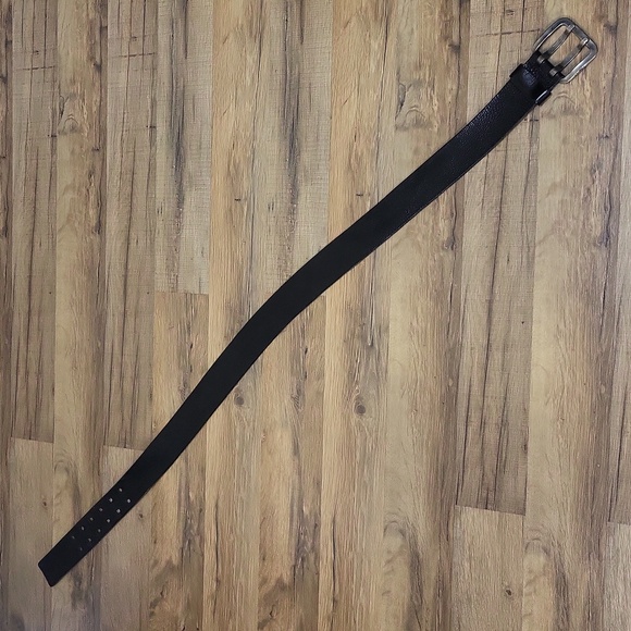 SILVER CREEK Black Leather Double Prong Made In Italy Buckle Belt Size 37/38 - Picture 5 of 15